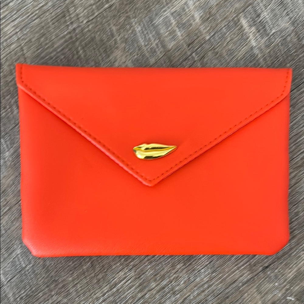 Ipsy Orange and Gold Clutch Sleek Envelope Design